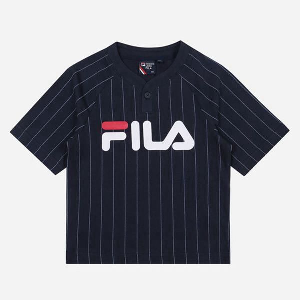 Camisetas Fila Menina Azul Marinho - Fila Pinstripe Henry Crew Neck S/S Loja Online Portugal,INGH-09